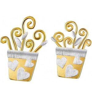 Sterling Silver and Gold Dipped Flower Pot Earring Studs